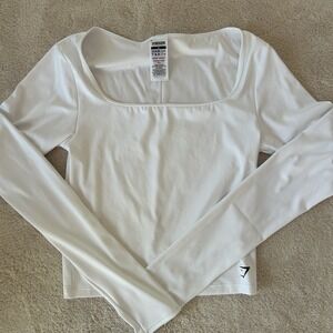 Gymshark Women's Medium White Everyday Long Sleeve Cropped Top Square Neck NWOT